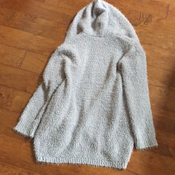 Medium Sweater Gray Teddy Bear Soft Hooded Lounge Open Cardigan - Picture 8 of 8